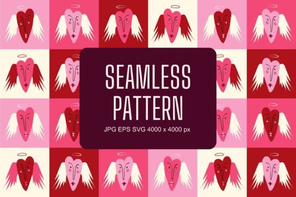 Comic Funny Angel Hearts Pattern Graphics