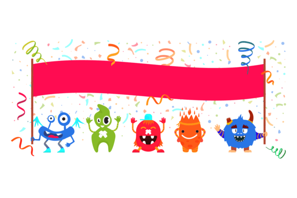 Funny Monsters Hold Empty Banner. Holida Graphics