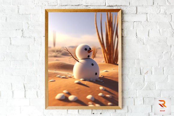 Funny Snowman in the Desert Wall Art Graphics
