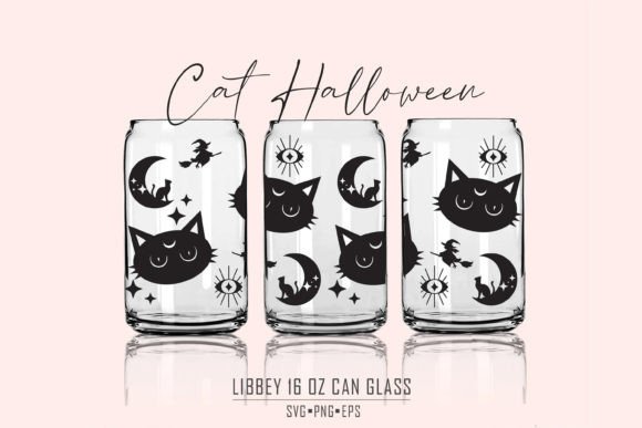 Halloween Cat 16 Can Glass Svg Graphics for Print Templates